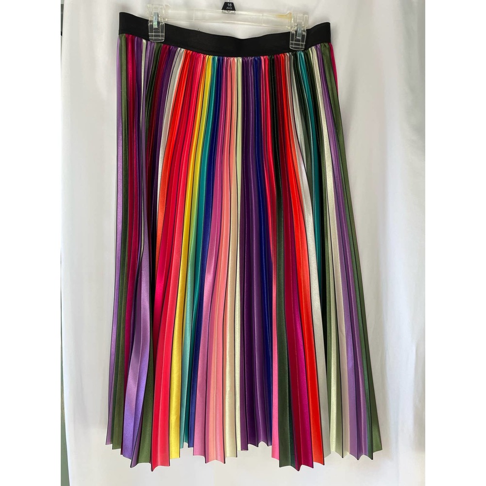 Unique Vintage Shiny Pleated Rainbow Skirt XL